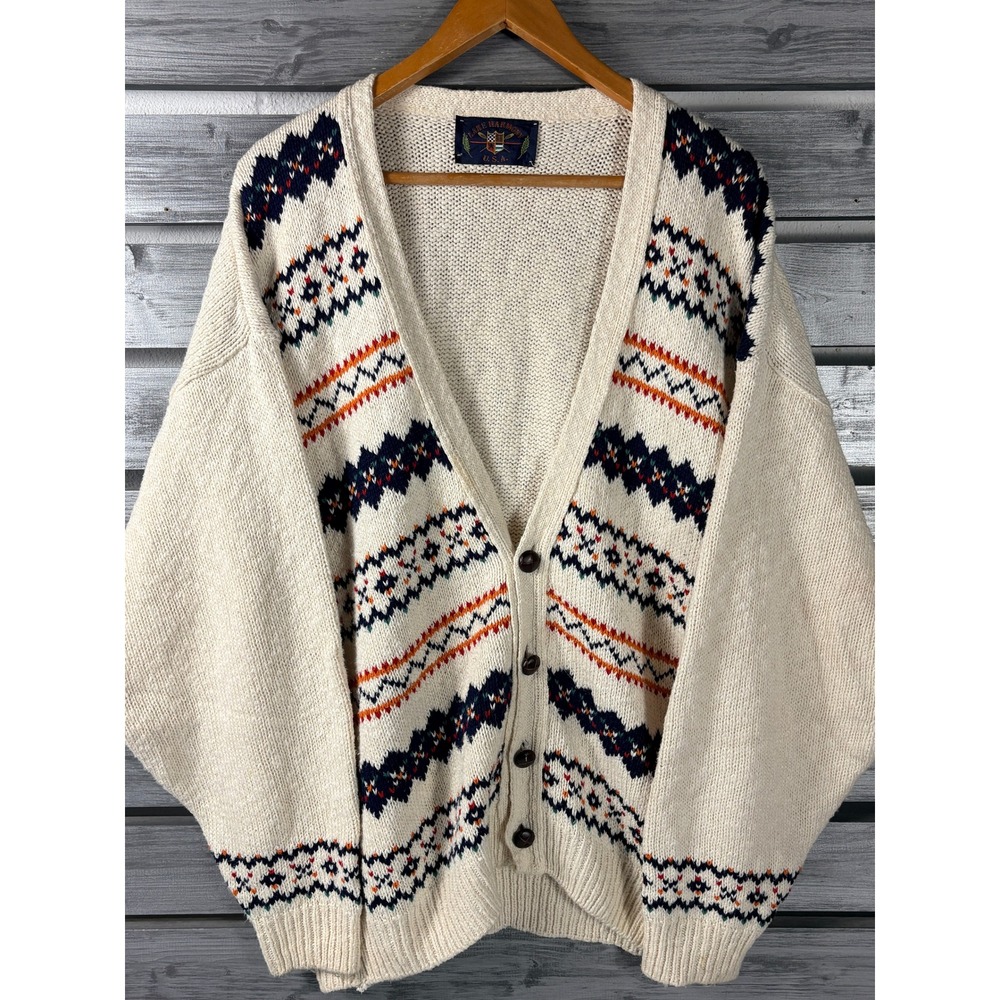 Vintage Lake Harmony USA Sweater Mens XL Fair Isle Cardigan Grandpa Dad 90s